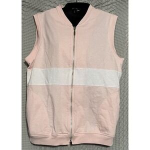 Vtg Hunt club Women's Size Medium Pink with White stripe full Zip Up Cotton Vest
